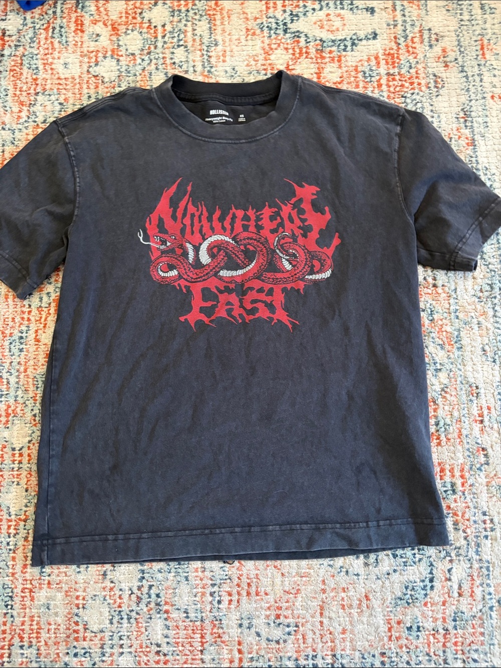 Hollister Black Tee with Red Snake Graphic